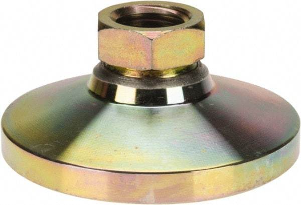 Gibraltar - 20000 Lb Capacity, 1-8 Thread, 1-7/8" OAL, Zinc Stud, Tapped Pivotal Socket Mount Leveling Mount - 4" Base Diam, Zinc Pad, 1-3/8" Hex - Benchmark Tooling