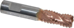 ProMax - 3/8" Diam, Coarse Pitch, 5/8" LOC, 4 Flute Solid Carbide 0.055-0.065" Corner Radius Roughing End Mill - TiCN Finish, 2" OAL, 3/8" Shank Diam, Single End, Centercutting, 30° Helix - Benchmark Tooling