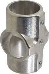 Hollaender - 1-1/2" Pipe, Cross-E, Aluminum Alloy Cross Pipe Rail Fitting - Bright Finish - Benchmark Tooling