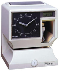 Amano - 110 VAC, Dial,Digital Plastic Manual and Automatic Time Clock and Recorder - 6-3/4 Inch Wide x 6-1/4 Inch Deep x 8-1/4 Inch High, White, UL and CUL Listed - Benchmark Tooling