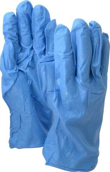 SHOWA - Size 2XL (11), 12" Long, 9 mil Thick, Nitrile Chemical Resistant Gloves - Textured Finish, Rolled Cuff, ANSI Abrasion Level 0, ANSI Cut Level 0, ANSI Puncture Level 1, Blue, FDA Approved - Benchmark Tooling