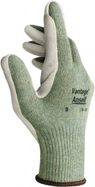 Ansell - Size M (8), ANSI Cut Lvl 4, Abrasion Lvl 5, Leather Cut Resistant Gloves - Kevlar/Poly/Cotton Lining, Knit Wrist, Gray, Paired - Benchmark Tooling