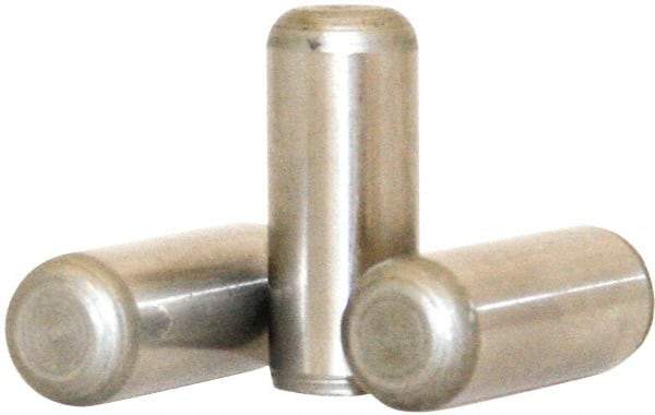 Value Collection - 10mm Diam x 20mm Pin Length 316 Stainless Steel Standard Dowel Pin - Bright Finish, 1 Rounded End - Benchmark Tooling