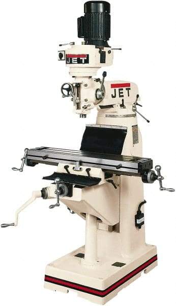 Jet - 7-7/8" Table Width x 35-3/4" Table Length, Step Pulley Control, 1 Phase Knee Milling Machine - R8 Spindle Taper, 1-1/2 hp - Benchmark Tooling