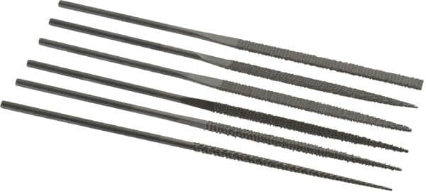 PFERD - 6 Piece Needle Pattern File Set - 5-1/2" Long, 2 Coarseness, Set Includes Flat, Hand, Three Square, Round, Half Round, Square - Benchmark Tooling