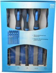 PFERD - 5 Piece American Pattern File Set - 8" Long, Second Coarseness, Ergonomic Handle, Set Includes Hand, Three Square, Square, Round, Tapered Half Round - Benchmark Tooling