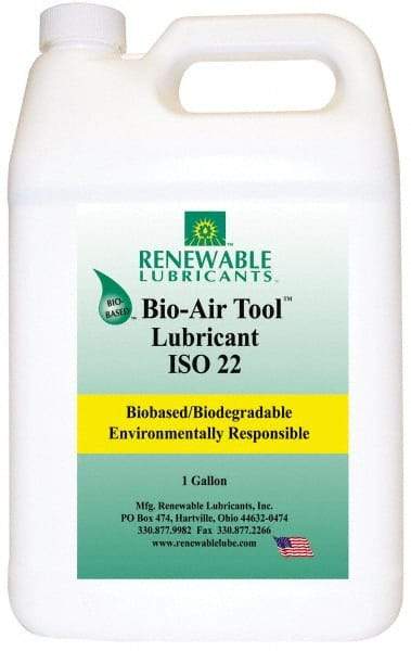 Renewable Lubricants - 1 Gal Bottle, ISO 22, Air Tool Oil - -40°F to 420°, 22.4 Viscosity (cSt) at 40°C, 4.9 Viscosity (cSt) at 100°C, Series Bio-Air - Benchmark Tooling