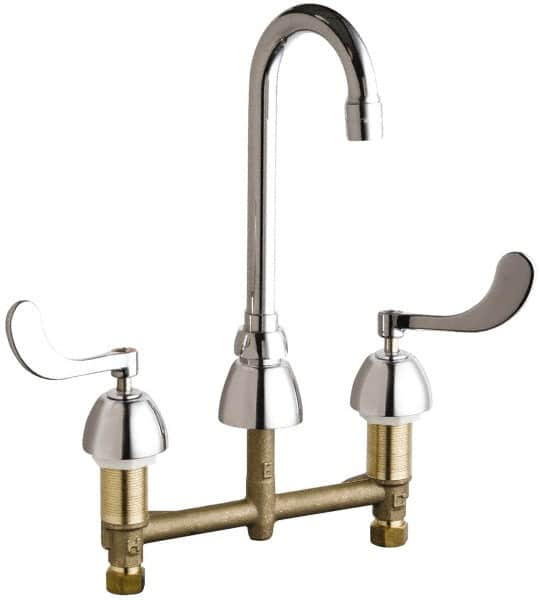 Chicago Faucets - Wrist Blade Handle, Wide Spread Bathroom Faucet - Two Handle, Educational and Healthcare Drain, Gooseneck Spout - Benchmark Tooling