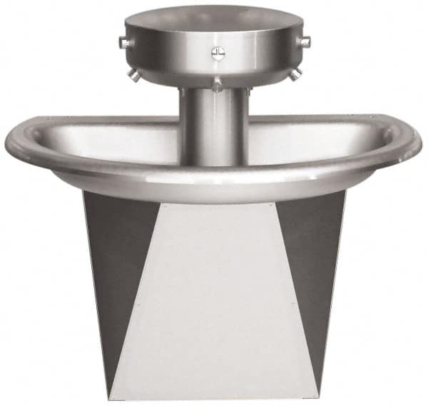 Bradley - Semi-Circular, Infrared Sensor, External Drain, 36" Diam, 3 Person Capacity, Stainless Steel, Wash Fountain - 0.5 GPM - Benchmark Tooling