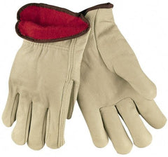 MCR Safety - Size M Grain Cowhide Work Gloves - For Work & Driver, Uncoated, Slip-On Cuff, Tan, Paired - Benchmark Tooling