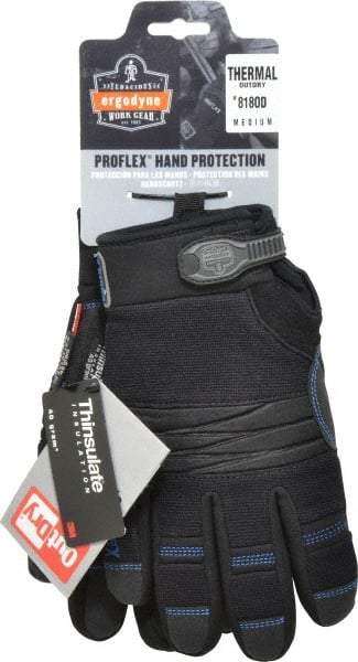 Ergodyne - Size M PVC Coated Cold Protection & Waterproof Work Gloves - Palm & Fingers Coated, Hook & Loop Cuff, Black, Paired - Benchmark Tooling