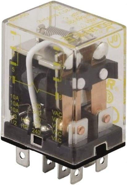 Square D - 1/2 hp at 240 Volt & 1/3 hp at 120 Volt, Electromechanical Plug-in General Purpose Relay - 10 Amp at 240 VAC, DPDT, 120 VAC at 50/60 Hz - Benchmark Tooling