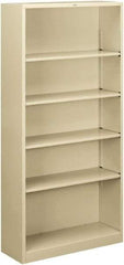 Hon - 5 Shelf, 71" High x 34-1/2" Wide Bookcase - 12-5/8" Deep, Steel, Putty - Benchmark Tooling