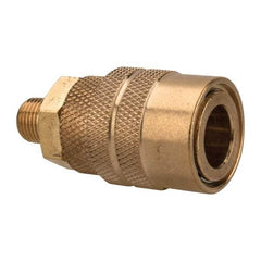 Value Collection - 1/8 Male NPT Industrial Pneumatic Hose Coupler - Brass, 1/4" Body Diam, 1/8" Hose ID - Benchmark Tooling