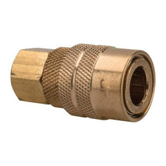 Value Collection - 1/8 Female NPT Industrial Pneumatic Hose Coupler - Brass, 1/4" Body Diam, 1/8" Hose ID - Benchmark Tooling