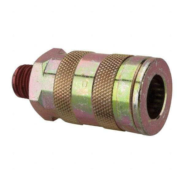 Value Collection - 1/4 Male NPT Tru-Flate Automotive Pneumatic Hose Coupler - Steel, 3/8" Body Diam, 1/4" Hose ID - Benchmark Tooling