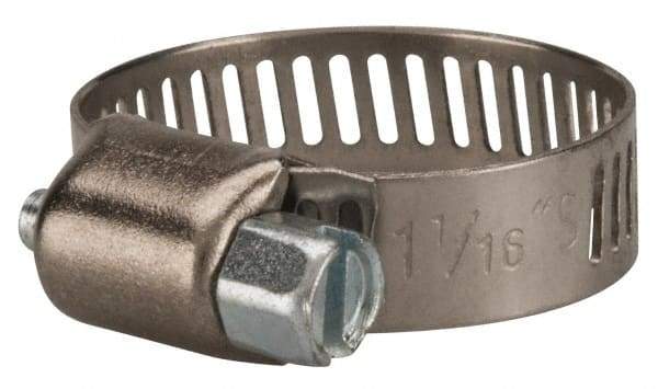 Value Collection - SAE Size 10, 3/8 to 1-1/16" Diam, Stainless Steel/Carbon Steel Worm Drive Clamp - 5/16" Wide, Material Grade 301 - Benchmark Tooling