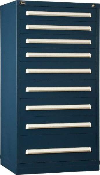 Vidmar - 9 Drawer, Modular Storage Cabinet - Steel, 30" Wide x 27-3/4" Deep x 59" High, Dark Blue - Benchmark Tooling