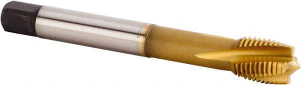 Kennametal - M18x1.50 Metric Fine 4 Flute 6HX Plug Spiral Flute Tap - Powdered Metal, TiCN/TiN Finish, 110mm OAL, Left Hand Flute, Right Hand Thread, Series T620 - Benchmark Tooling