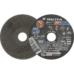 WALTER Surface Technologies - 2" 24 Grit Aluminum Oxide Cutoff Wheel - 1/8" Thick, 3/8" Arbor, 30,600 Max RPM, Use with Die Grinders - Benchmark Tooling