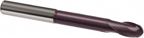 Guhring - 5/16" Diam, 5/16" LOC, 2 Flute Solid Carbide Ball End Mill - FIREX Finish, 3" OAL, 5/16" Shank Diam - Benchmark Tooling