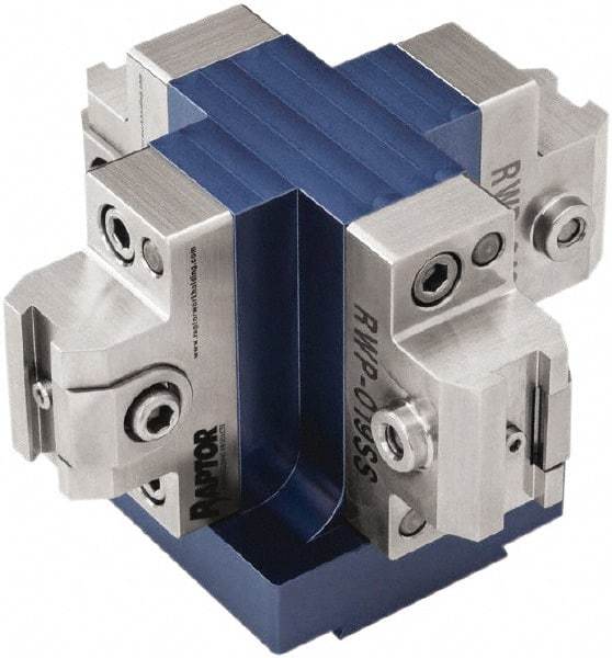 Raptor Workholding - 3.13" High x 4-1/2" Wide x 4-1/2" Long Dovetail Vise - 3/8" Jaw Opening Capacity, 1/8" High x 1-1/4" Wide Jaw, For 4 & 5 Axis Workholding Systems - Benchmark Tooling