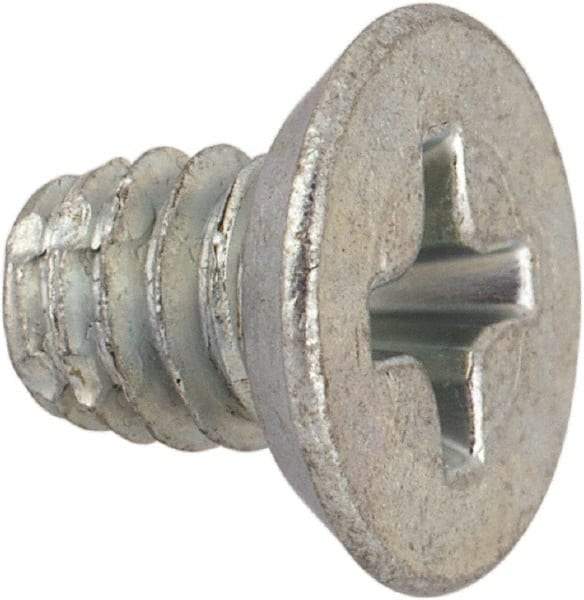Value Collection - #8-32 UNC Thread, 1/4" OAL, #2 Phillips Drive Steel Thread Cutting Screw - Flat Undercut Head, Grade 1016-1024, Point Type F, Zinc-Plated Finish - Benchmark Tooling