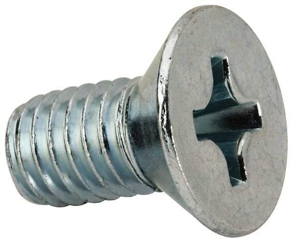 Value Collection - 3/8-16 UNC, 3/4" OAL Phillips Drive Machine Screw - Flat Head, Grade J82 Steel, Zinc-Plated Finish, Without Washer - Benchmark Tooling