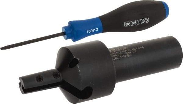 Seco - 0.67" Cut Diam, 0.98" Max Depth of Cut, 1" Shank Diam, Indexable Thread Mill - 40mm Insert Size, 2 Inserts, Toolholder Style R396.19, 4.55" OAL - Benchmark Tooling