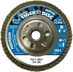 Weiler - 4-1/2" 36 Grit 5/8-11 Center Hole Type 29 Zirconia Alumina Flap Disc - Benchmark Tooling