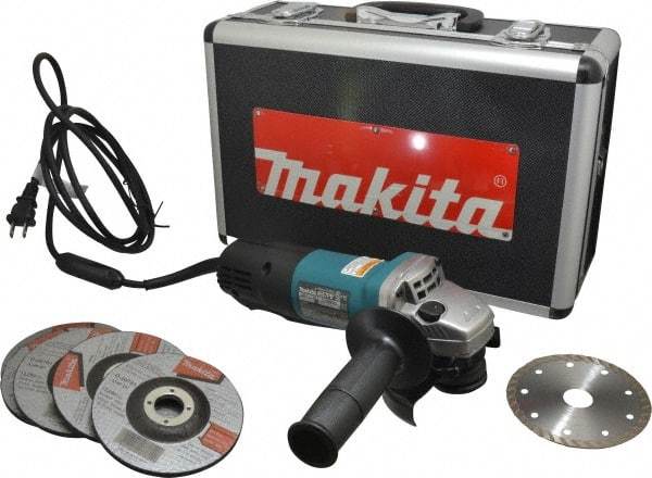 Makita - 4-1/2" Wheel Diam, 10,000 RPM, Corded Angle & Disc Grinder - 5/8-11 Spindle, 120 Volts, 7.5 Amps - Benchmark Tooling