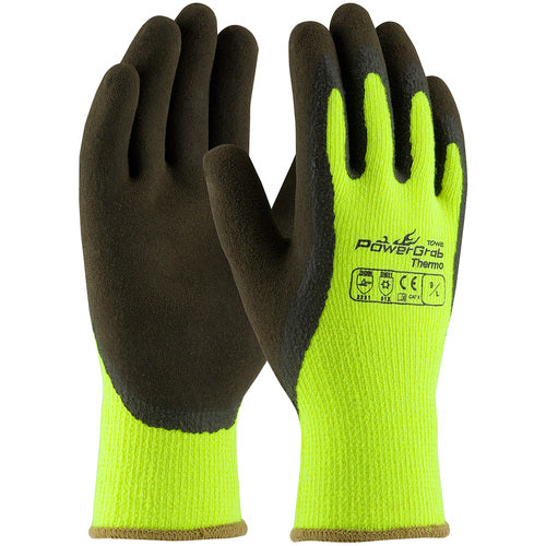 ‎41-1405/M Insulated Seamless Knit - PowerGrab Thermo - HV Lime Acrylic Terry Shell - Latex MicroFinish Grip - Exact Industrial Supply