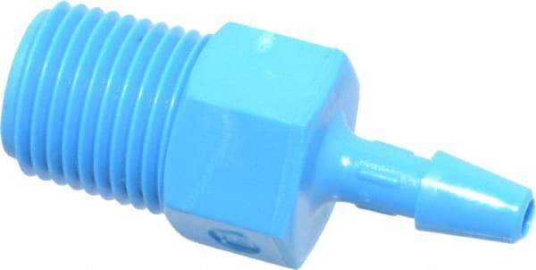 Made in USA - 1/8" Barb, 1/8, HDPE Single Barbed Tube Adapter - Blue, Male - Benchmark Tooling