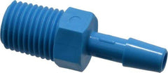 Made in USA - 1/4" Barb, 1/4, HDPE Single Barbed Tube Adapter - Blue, Male - Benchmark Tooling