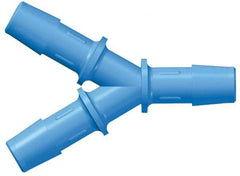 Made in USA - 1/8" Barb, Nylon Single Barbed Tube Y Connector - Blue, Male - Benchmark Tooling