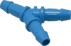 Made in USA - 3/16" Barb, HDPE Single Barbed Tube Y Connector - Blue, Male - Benchmark Tooling