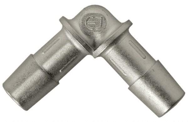 Made in USA - 0.695" Tube ID, Metal Barbed Tube Elbow - Stainless Steel - Benchmark Tooling