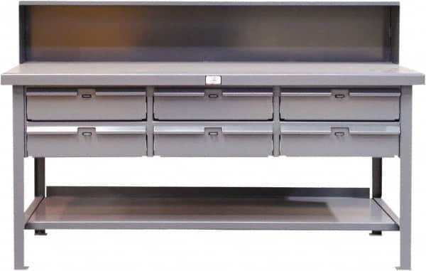 Strong Hold - 60 Wide x 36" Deep x 34" High, ABS Work Table - Flat Top, Angle Legs, Dark Gray - Benchmark Tooling