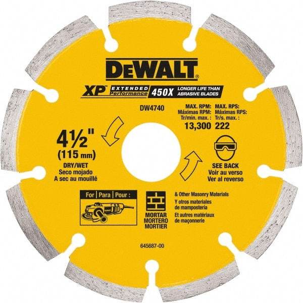 DeWALT - 4-1/2" Diam, 5/8 & 7/8" Arbor Hole Diam, Wet & Dry Cut Saw Blade - Diamond Matrix, Standard Round Arbor - Benchmark Tooling