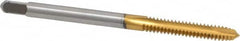 Hertel - #6-32 UNC, 2 Flute, TiN Finish, High Speed Steel Spiral Point Tap - Plug Chamfer, Right Hand Thread, 2" OAL, 3B Class of Fit - Exact Industrial Supply