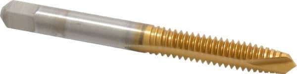 Hertel - 1/4-20 UNC, 2 Flute, TiN Finish, High Speed Steel Spiral Point Tap - Plug Chamfer, Right Hand Thread, 2-1/2" OAL - Exact Industrial Supply
