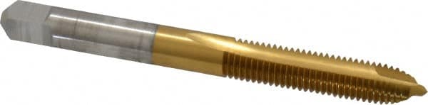 Hertel - 1/4-28 UNF, 2 Flute, TiN Finish, High Speed Steel Spiral Point Tap - Plug Chamfer, Right Hand Thread, 2-1/2" OAL, 3B Class of Fit - Exact Industrial Supply