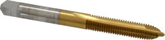 Hertel - 1/4-28 UNF, 2 Flute, TiN Finish, High Speed Steel Spiral Point Tap - Plug Chamfer, Right Hand Thread, 2-1/2" OAL, 3B Class of Fit - Exact Industrial Supply
