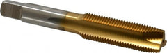 Hertel - 9/16-18 UNF, 3 Flute, TiN Finish, High Speed Steel Spiral Point Tap - Plug Chamfer, Right Hand Thread, 3-19/32" OAL - Exact Industrial Supply