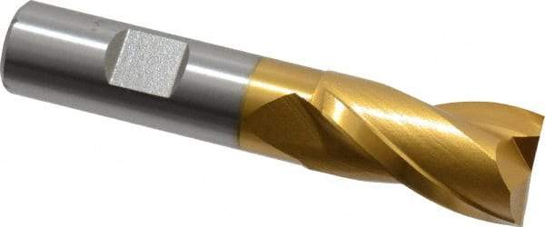 Hertel - 3/4", 1-5/16" LOC, 5/8" Shank Diam, 3-7/16" OAL, 2 Flute, Cobalt Square End Mill - Single End, TiN Finish, Centercutting - Benchmark Tooling