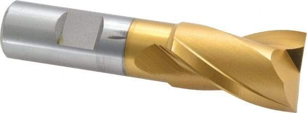 Hertel - 1", 1-1/2" LOC, 3/4" Shank Diam, 3-3/4" OAL, 2 Flute, Cobalt Square End Mill - Single End, TiN Finish, Spiral Flute, 30° Helix, Centercutting, Right Hand Cut, Right Hand Flute - Benchmark Tooling