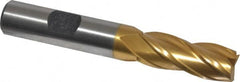 Hertel - 1/2", 1-1/4" LOC, 1/2" Shank Diam, 3-1/4" OAL, 4 Flute, Cobalt Square End Mill - Single End, TiN Finish, Spiral Flute, 30° Helix, Centercutting, Right Hand Cut, Right Hand Flute - Benchmark Tooling