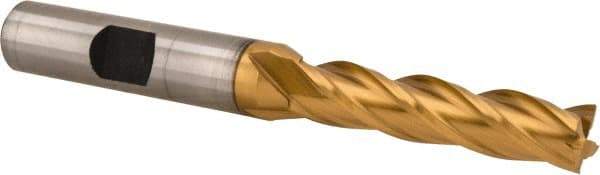 Hertel - 5/16", 1-3/8" LOC, 3/8" Shank Diam, 3-1/8" OAL, 4 Flute, Cobalt Square End Mill - Single End, TiN Finish, Centercutting - Benchmark Tooling