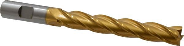 Hertel - 5/8", 4" LOC, 5/8" Shank Diam, 6-1/8" OAL, 4 Flute, Cobalt Square End Mill - Single End, TiN Finish, Spiral Flute, 30° Helix, Centercutting, Right Hand Cut, Right Hand Flute - Benchmark Tooling