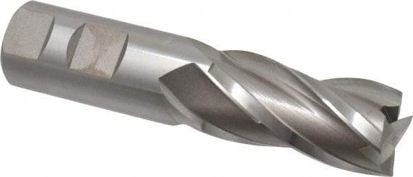Hertel - 1", 2" LOC, 1" Shank Diam, 4-1/2" OAL, 4 Flute, High Speed Steel Square End Mill - Single End, Uncoated, Spiral Flute, 30° Helix, Centercutting, Right Hand Cut, Right Hand Flute - Benchmark Tooling